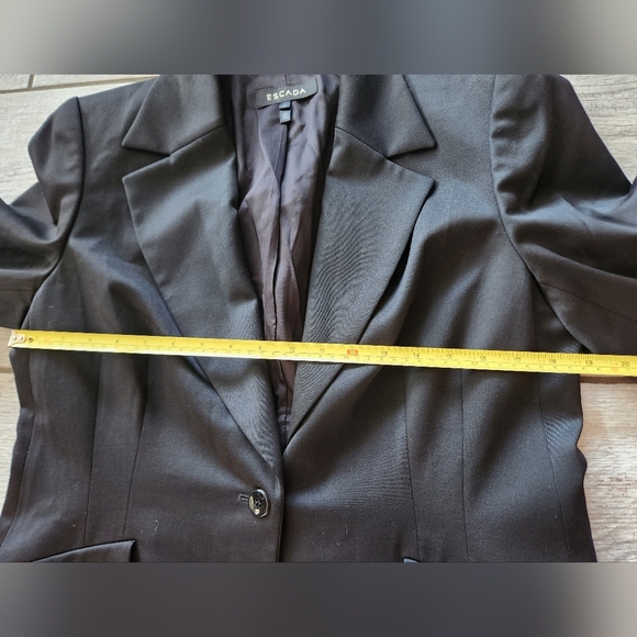 ESCADA Wool Black Blazer Women's Sz 42 Large Stretch Business Jacket 1 button - Picture 8 of 16